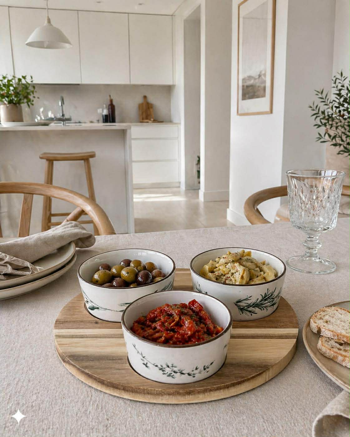 Tapas - 3 skåle på rundt fad